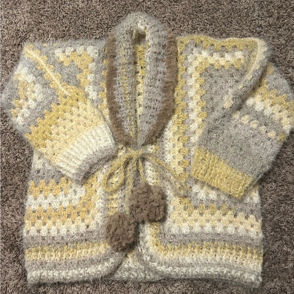 Cozy Knit Kids Jacket - Yellow Gray and tan